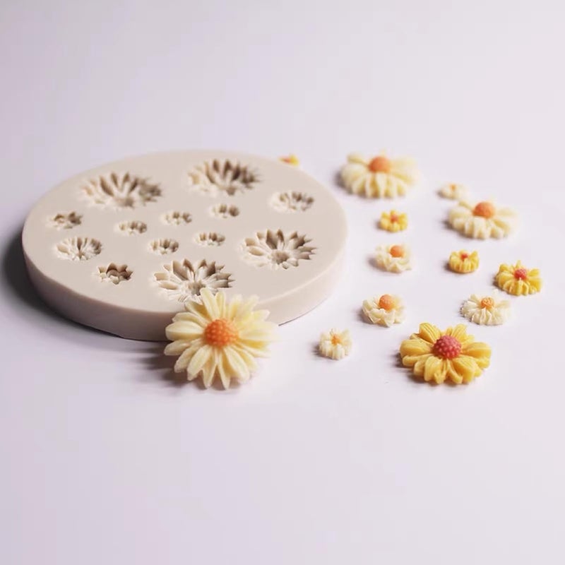 meeeyya Flower Polymer Clay Molds, 2Pcs Polymer Clay Molds for Jewelry Making, Daisy Sunflower Rose Miniature Silicone Molds (13Daisy) - Image 3